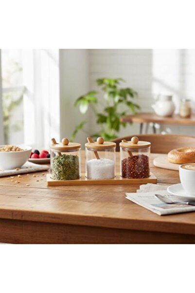 Nacario Nrcrioshop Bamboo Glass Spice Jar Set with Stand, Borasilicate, Spice...