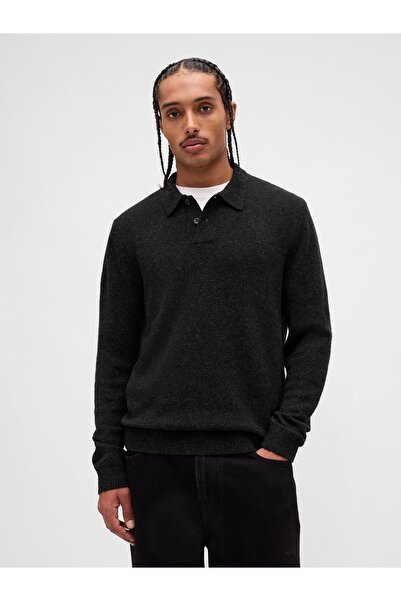 GAP Erkek Koyu Gri Merino Wool-Blend Polo Kazak
