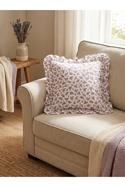 LILYUM Pamuklu Çiçek Desenli Fırfırlı Dekoratif Kırlent Kılıfı 43x43 CM