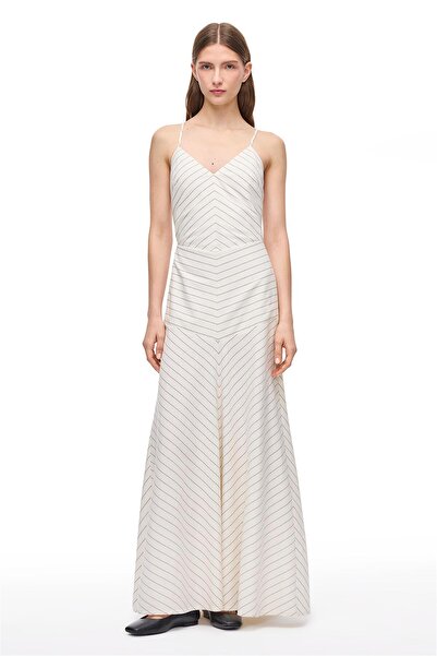 Perspective Light beige josts regular fit striped long dress
