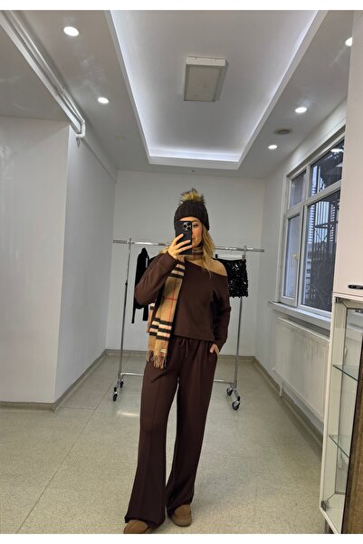 Butik KAHVE KAYIK YAKA MODAL KUMAŞ TAKIM