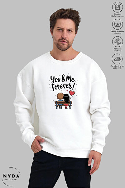 Nyda Collections Hanorac unisex Forever imprimat, cu gâtul tip crew, fără glu...