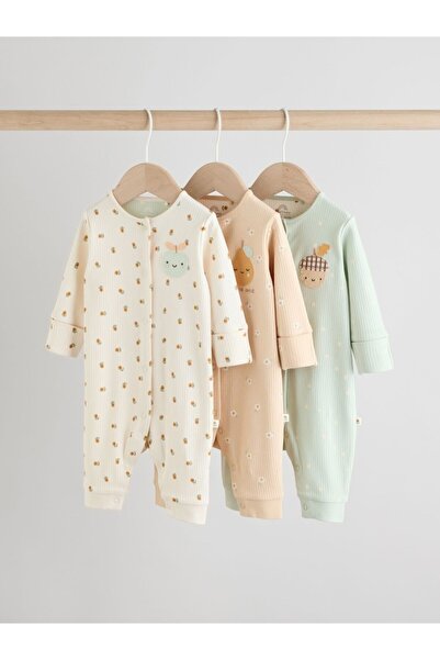 Next Baby Cotton Cream Floral Pattern 3-Piece Romper Set