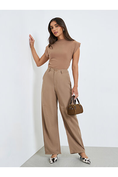 Styli Women Beige Panelled Wide Leg Pants