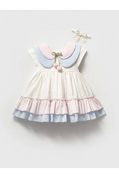 Momercy فستان للفتيات الصغيرات بياقة مزدوجة وتفاصيل زهرة التوليب المزخرفة - م...