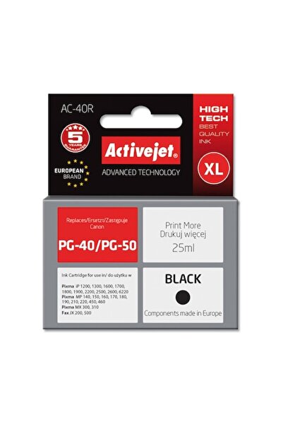 ActiveJet Compatible PG40 PG50 Black Cartridge for Canon, 25 ml, Premium