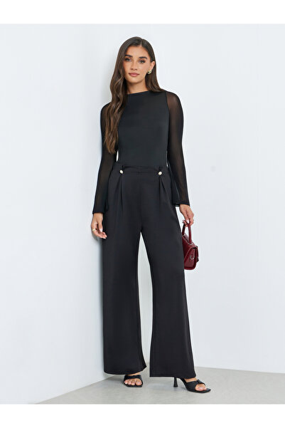 Styli Women Black Wide Leg Trousers