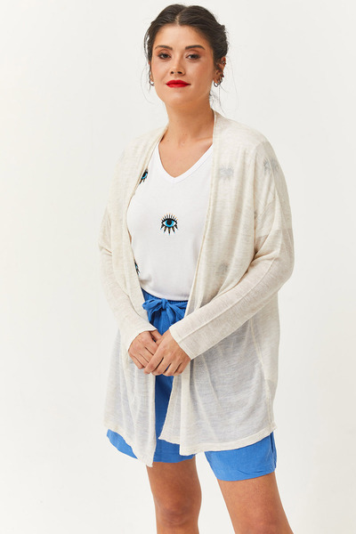 LE CARAMBOLE Women's Stone Thin Summer Knitwear Cardigan