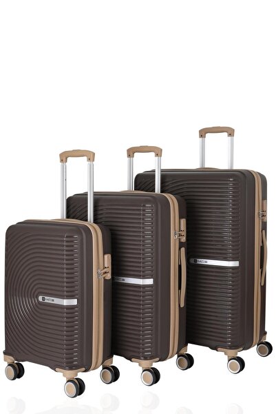 MÇS 3lü Set Kırılmaz Silikon Seyahat Valizi Bavulu V374 Kahve/Şamp