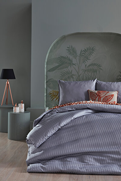 Doqu Home طقم غطاء لحاف من الساتان Artline - مقاس كينج مزدوج، رمادي