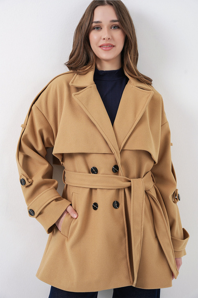 Bigdart Women's Belted Oversize Cashmere Coat 9157 - Mustard