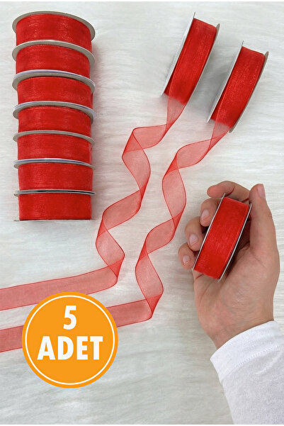 ZEYMERADE 5 bucăți panglică din tul organza roșie 2 cm 22 m, pachet, logodnă,...