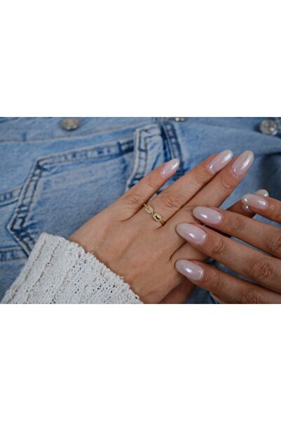 ATELİER TUĞBA خاتم YZK233 قابل للتعديل مرصع بحجر مستطيل مزدوج اللون