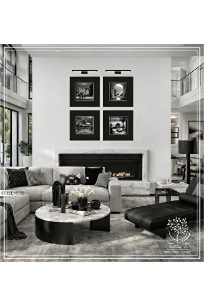 Tablomtr Stillness - Dijital Baskılı Siyah Metal Çerçeveli Gerçek Camlı 4'lü ...