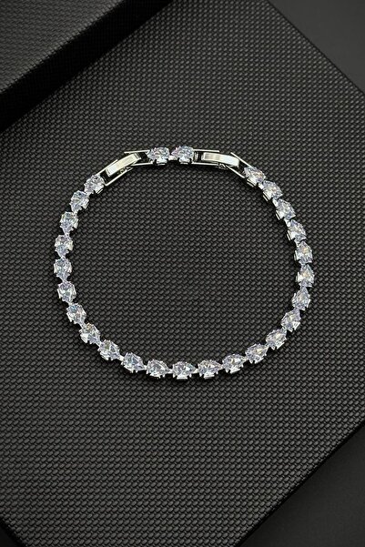 FRNCH Bronz Madenli Beyaz Zirkon Taşlı Gümüş Renk Tennis Erkek Bileklik FRJ12...