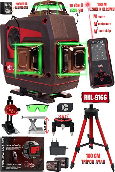 RETOOLS RKL-9166 16 YÖNLÜ HOPARLÖRLÜ LAZER HİZALAMA VE 100 M LAZER METRE (TRİ...