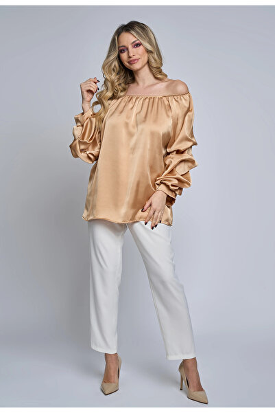 OEM Casual satin blouse, Azalea, with ruffled sleeves