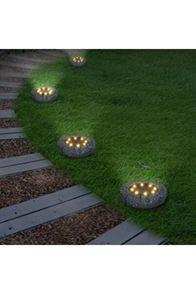 SHOPIENS Solar Lamp Stone Model with 8 LED Bulbs for Lawn Ø11 x 2 cm