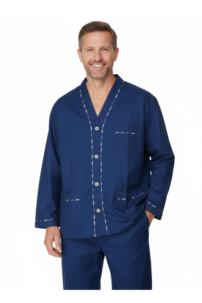 Oppland طقم بيجامة رجالي 100% قطن، موديل ساراي، مريح مع جيوب، مقاس كامل