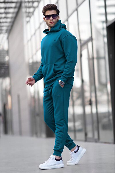 Madmext Petrol Blue Hooded Basic Tracksuit Set 5928
