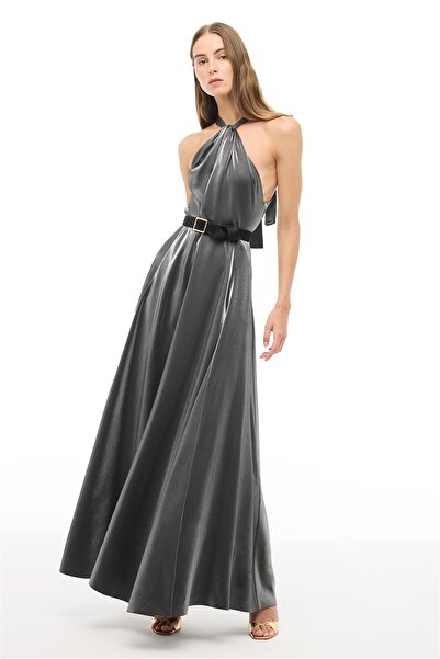 Perspective Black Tie-Up Long Dress