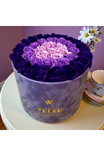velve Majestic Purple Floral Arrangement, with soap roses, in a purple velvet...