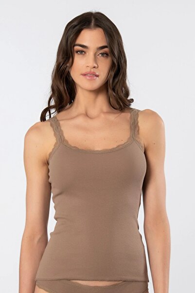 TÜREN 2 Pieces of Lycra Lace Rope Strap Women's Undershirt (95% Cotton, 5% Ly...