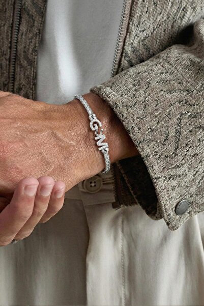 FRNCH 925 Ayar Gümüş İtalyan Model Harfli Gümüş Renk Erkek Bileklik FRJ12811-...