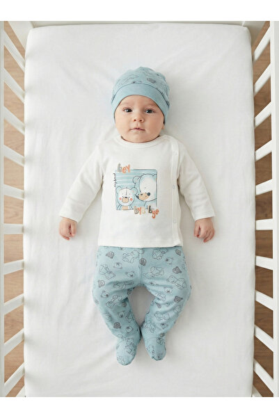 Elbebek Baby طقم أطفال مكون من 3 قطع مطبوع عليه دب، مصنوع من القطن بنسبة 100%...