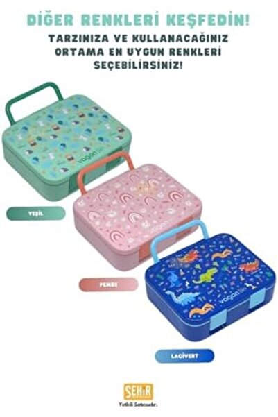gzmshop Bento 1000ml Lunchbox Tek Katlı 3 Bölmeli Kulplu ABS Plastik Çocuk Sefer Tası Yemek Kutusu (