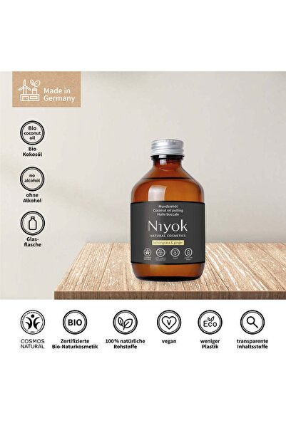 Niyok زيت للفم بزيت جوز الهند الطبيعي - برائحة الليمون والزنجبيل