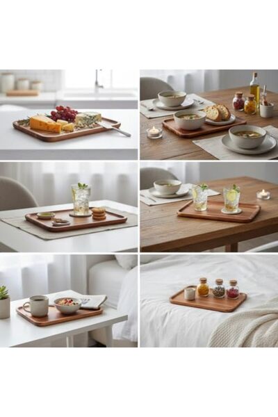 Nacario Nrcrioshop Acacia Wood Serving Tray and Presentation Stand (33X24 cm)...