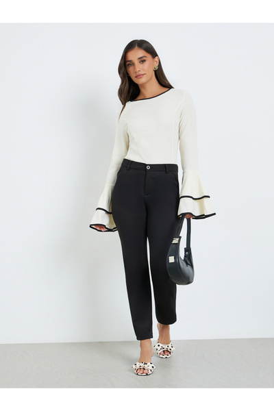 Styli Women Black Solid Straight Leg Trousers