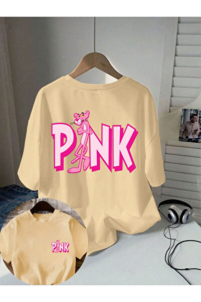 GHZAL Home Collection Pink printed oversize women's/men's unisex white t-shirt