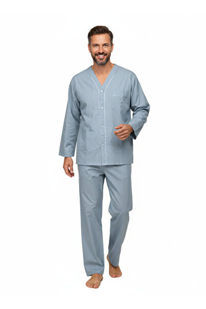 Oppland طقم بيجامة رجالي 100% قطن، موديل ساراي، مريح مع جيوب، مقاس كامل