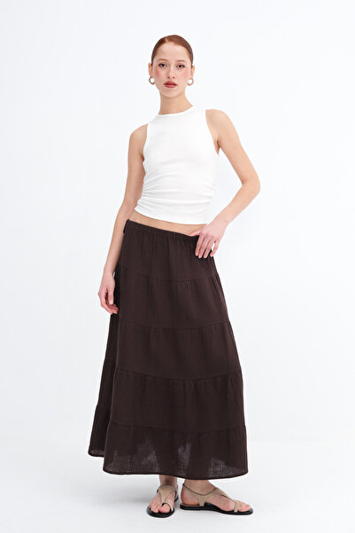 Addax Elastic Waist Long Skirt E4177