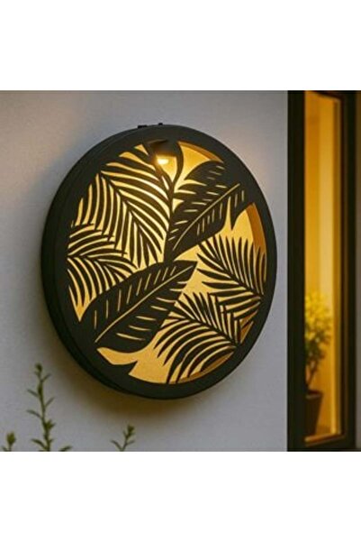 SHOPIENS Black Metal Solar Decoration with Leaf Pattern Ø40 cm