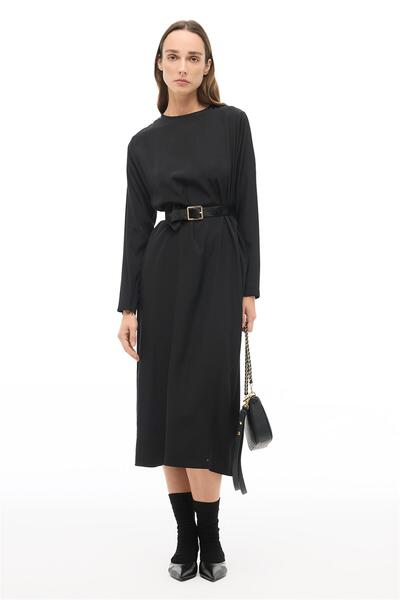 Perspective Black Crew Neck Midi Dress