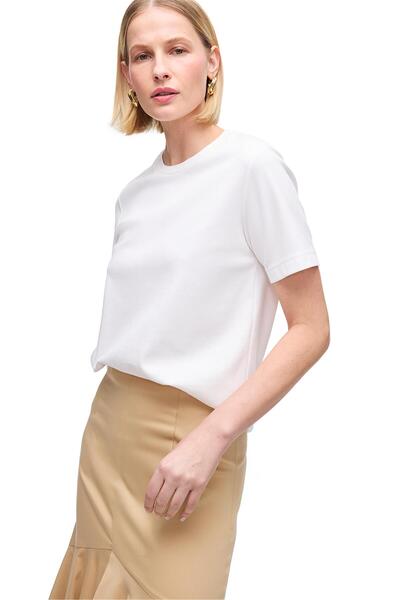 Perspective Makis White Color Comfortable Fit Crew Neck Insert Sleeve T-Shirt