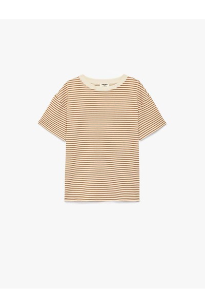 Koton Bisiklet Yaka Çizgili Ekru Erkek Çocuk T-Shirt 6SKB10138TK