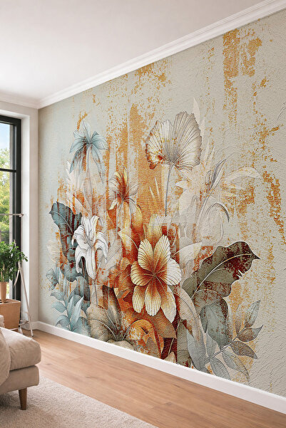 dreamwall Vintage Modern Çiçekler ve Soyut Doku Temalı Tek Parça Tekstil Duva...