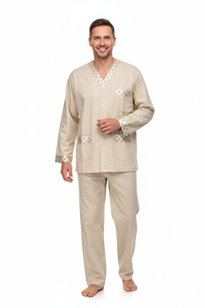 Oppland Men's Pajama Set 100% Cotton Fabric Classic Style Model with Pockets ...