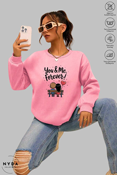 Nyda Collections Unisex Forever Printed Crew Neck Hoodless Oversize 100% Βαμβ...