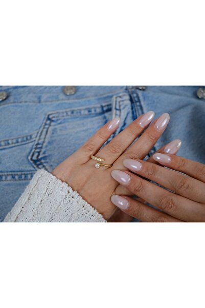 ATELİER TUĞBA خاتم YZK226 ذهبي اللون مرصع باللؤلؤ وقابل للتعديل