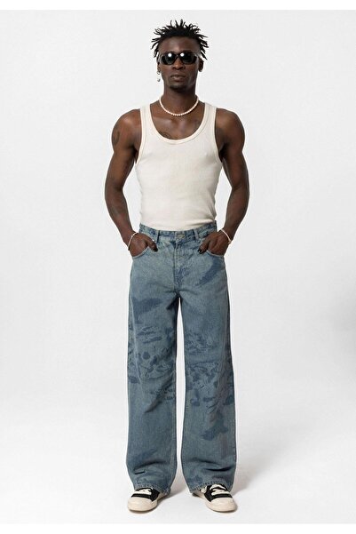 VAMOSCLO Black Laser Printed Baggy Jean Color-3