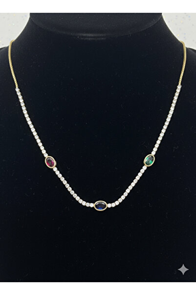 Fashionjewelery 14k altın kaplama renkli taşlı su yolu kadın kolye