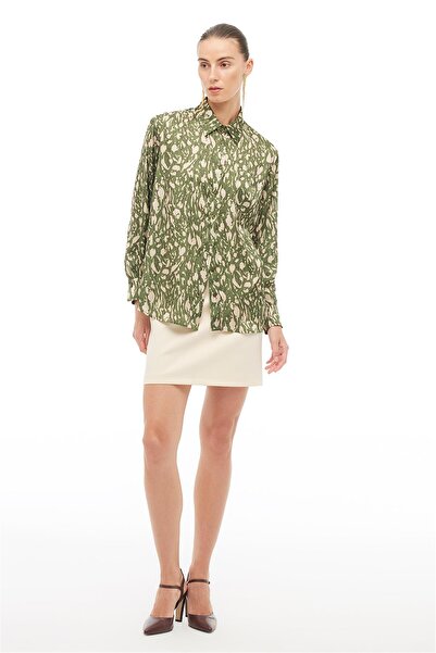 Perspective Green Classic Collar Leopard Shirt