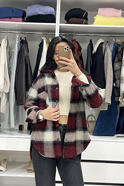 Red Balance Herringbone Pattern Colorful Plaid Lumberjack Shirt - Red Ecru Re...