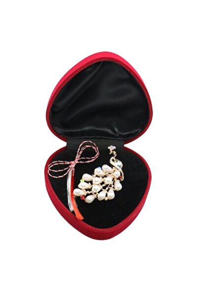 OEM Broșă păun în cutie de catifea cu formă de inimă