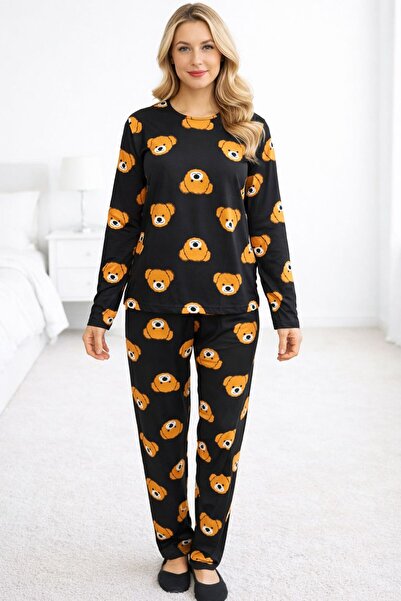 SWARO Long-Sleeved Pajama Set with Teddy Bear Pattern